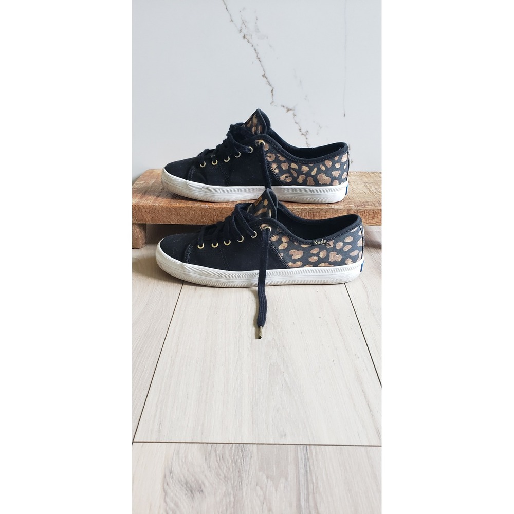 Keds Kickstart Sneakers Womens 7.5 Black Leopard‎ Print Low Top Lace Up Gold